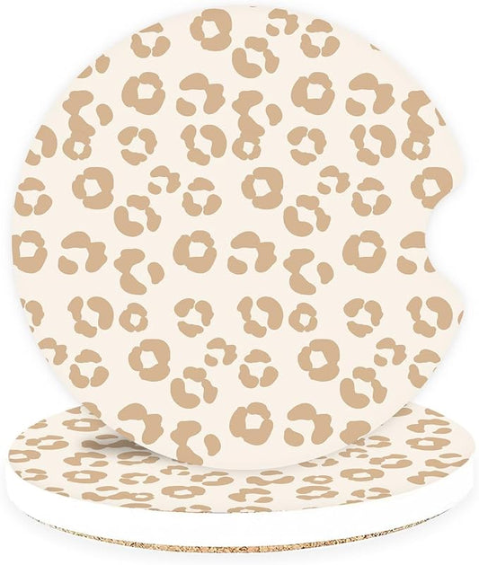 Ceramic Car Coasters – Absorbent Car Cup Holder Coaster Set for Women, Cute Aesthetic Car Accessories for Girls, 2 Pack (Tan)