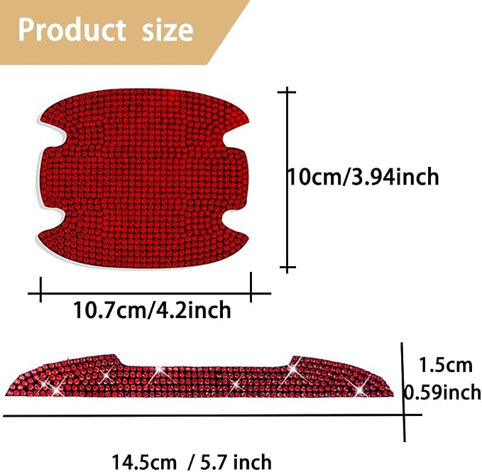 8Pcs Bling Rhinestone Car Door Handle Stickers Protector, Trim Auto Door Entry Guard Bling Stickers Car Accessories for Women and Men, Universal Car Accessories for All Cars (Red)