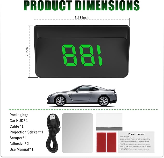 GPS Heads up Display for Cars with HD Large Font,USB Plug & Play Digital Speedometer for Car with Adjustable Brightness,Universal Car HUD Head up Display for Speed Displays
