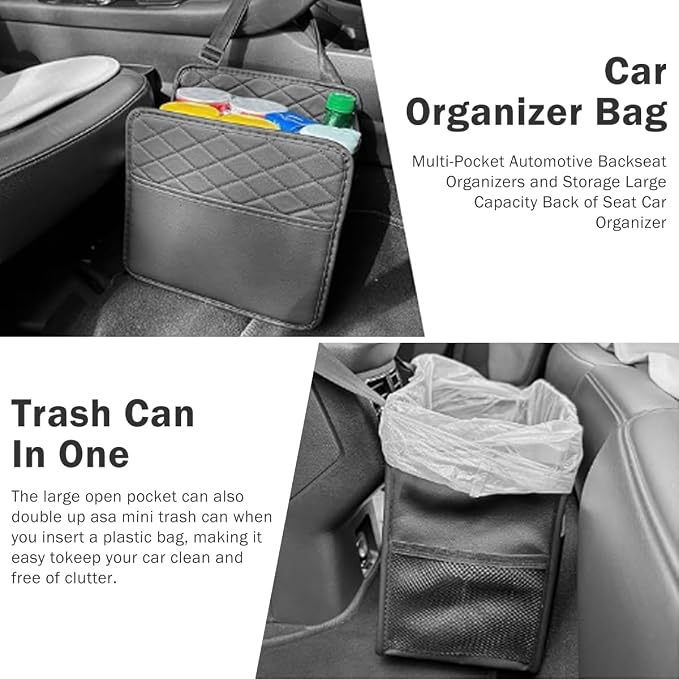 Car BaCar Back Seat Organizer, PU Leather Hanging Storage Rack with Tablet Holder & Tissue Pocket, Multi-Pocket Car Storage Bag for Rear Seat, Universal Fit for Vehicles, Black