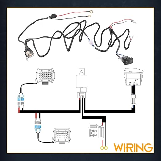 Nirider Wiring Harness 2 Lead, 12V 40A Rocker Switch Relay Fuse Nylon Wiring Harness Kit for LED Light Bars Fog Lights Work Lights Driving Lights Offroad LED Pods Wire Kit for Truck UTV ATV Boat