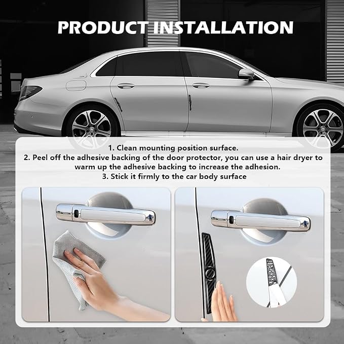4PCS Carbon Fiber Car Door Protector Edge Guards,Thicker Door Guard for Cars Provides Impact and Anti-Scratch Protection,Universal Self-Adhesive Doors Protectors for Vehicles
