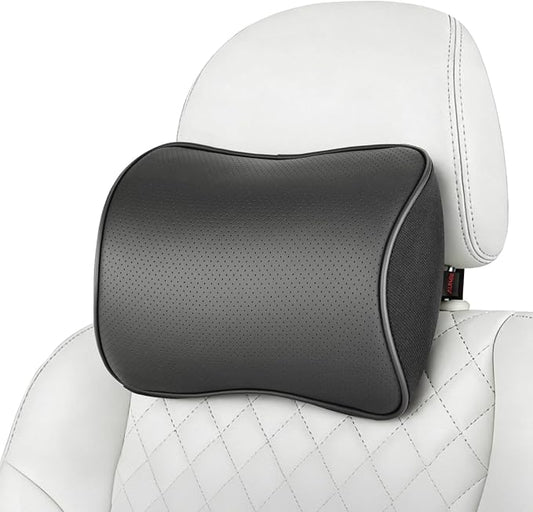 Aukee Car Headrest Pillow Memory Foam Car Neck Pillow with Adjustable Strap Soft Leather Headrest for Driving Home Office Black (1PC)