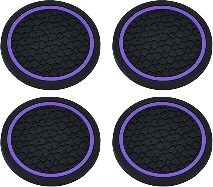 4PCS Car Cup Holder Coasters, 2.75 Inch Non-Slip Insert Water Bottle Holder Pads, Dustproof Automotive Interior Accessories Mat, Universal for Vehicles, Trucks, RVs and More (Purple)