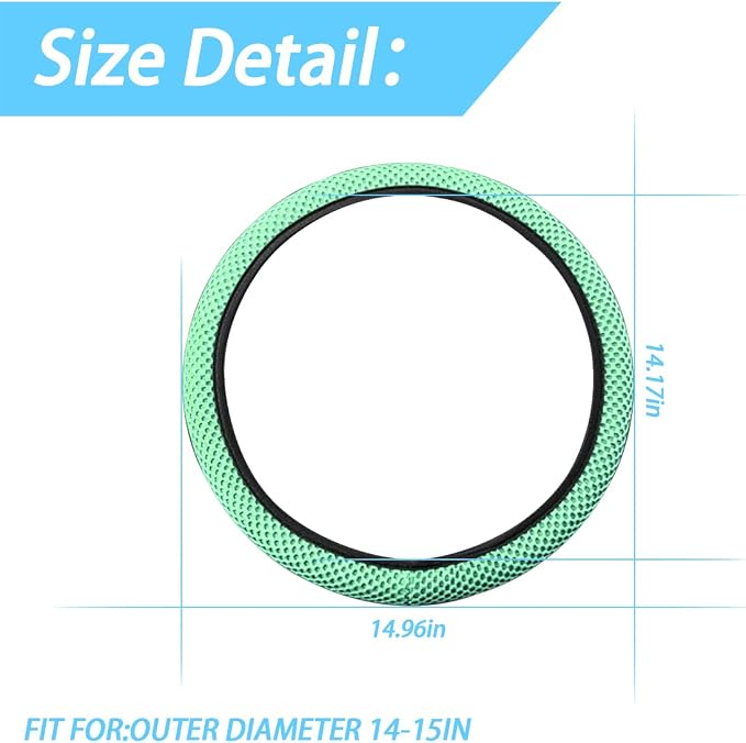 Moly Magnolia Elastic Stretch Steering Wheel Cover, Universal 15 Inch Auto Steering Wheel Cover, Microfiber Breathable Ice Silk, Anti-Slip, Odorless,Warm in Winter and Cool in Summer (Green)