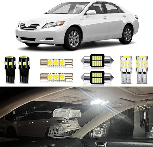 White LED Bulbs Package Kit Compatible with 2007 2008 2009 2010 2011 Toyota Camry Interior Map Dome Light + License Plate Light and Install Tool, 13 Piece