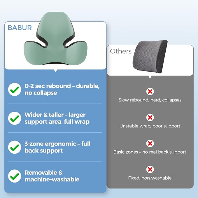 BEBAS Lumbar Support Pillow for Car, Memory Foam Back Cushion for Driving | Ergonomic Wing Wrapping, Back Pain Relief, Breathable Removable Cover, Softness, Universal Fit Car Seat, Office Chair