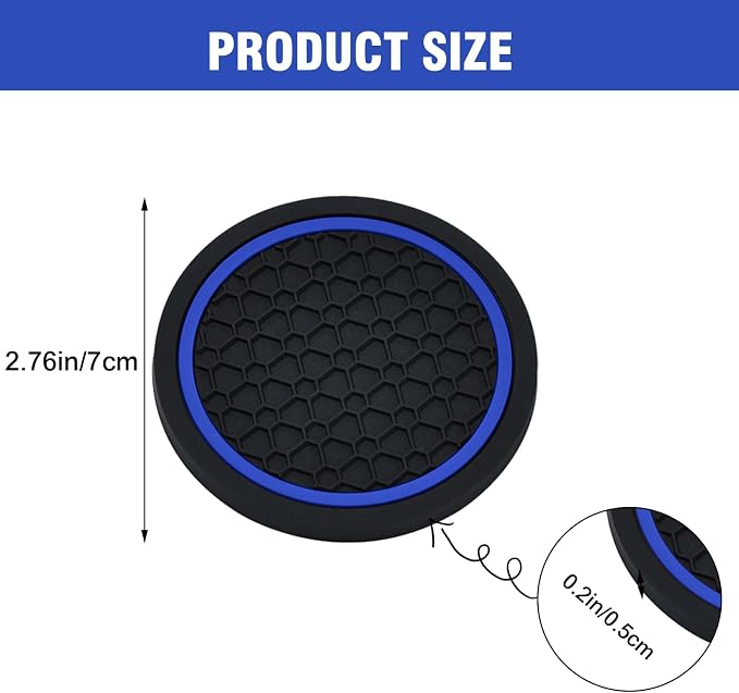 4PCS Car Cup Holder Coasters, 2.75 Inch Non-Slip Insert Water Bottle Holder Pads, Dustproof Automotive Interior Accessories Mat, Universal for Vehicles, Trucks, RVs and More (Blue)