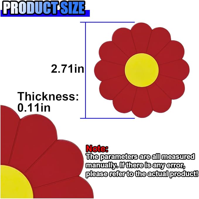 2PCS Car Cup Coaster, Flower Shaped Silicone Non-Slip Vehicle Drink Holder Insert Mat, Universal 2.75 Inch Waterproof Automotive Interior Decoration Beverage Pad Accessories (Red)