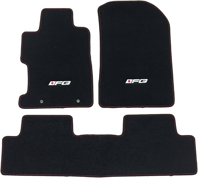 Fit 2006-2011 Honda Civic Floor Mat Black with FG Logo & Red Stitching | IKON MOTORSPORTS, Factory Fitment Front & Rear Nylon 3PC Car Floor Carpets Carpet liner 2007 2008 2009 2010
