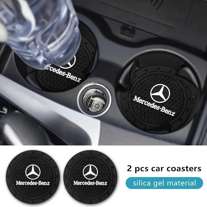 Black Silicone Car Coasters for Mercedes Benz Series Non-Slip Car Cup Holder Coasters,Car Interior Accessory for Car Cup Holder 2Pcs 2.75 Inch