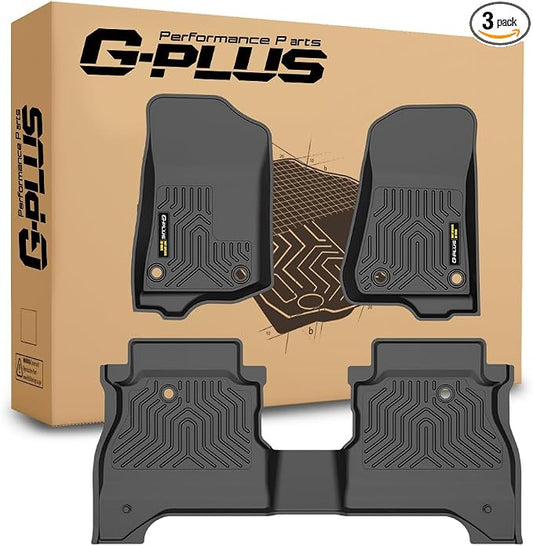 G-PLUS TPE Floor Mats Compatible with Jeep Gladiator 2020-2024 | All Weather Protection,Non-Slip,Custom Fit Floor Cargo Liner,TPE Full Coverage,1st & 2nd Row,Black,3PCS