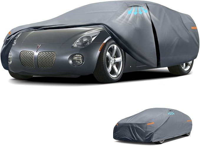 Waterproof Pontiac Solstice(2005-2009) Car Cover with Breathable Vents, [Upgrade] Premium Covers with Cotton Liner and Zipper Door,Sun Rain Snow Dust Uv Protection.(Gift with Towel Storage Bag)