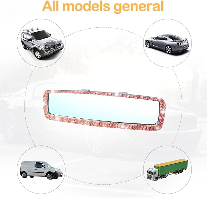 Osilly Bling Car Rearview Mirror, Decorations Rear View Mirror with Crystal Rhinestones & Diamonds, Car Interior Trim Accessories, Clip-on & HD Glass, Sparkly Gift for Mother Women Girls (Red)