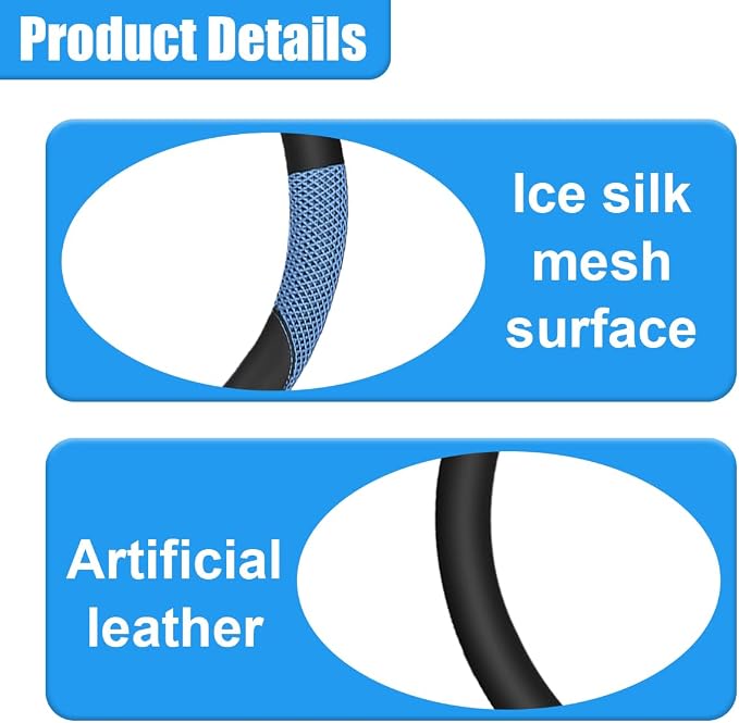 Car Steering Wheel Cover, 15" Breathable Microfiber Leather Ice Silk Mesh Wheel Wrap, Warm in Winter & Cool in Summer, Comfortable Anti-Slip Auto Interior Decorative Protector(Blue)