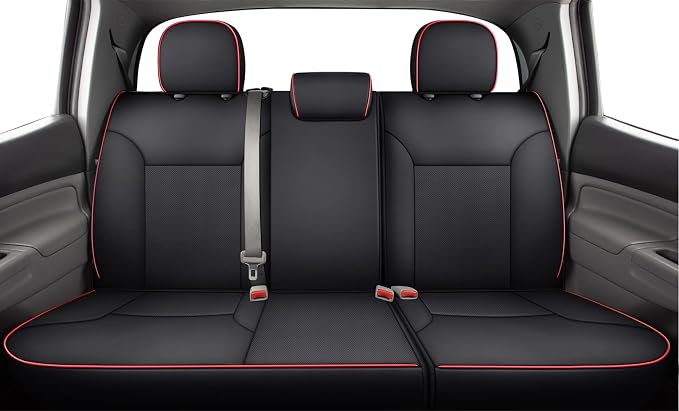 LUCKYMAN CLUB 2005-2015 Tacoma Custom Fit Seat Covers for Crew Cab with Faux Leather (2005-2015 Black & Red)
