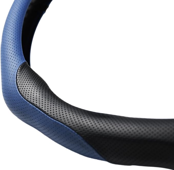 Quick Install Enhanced Control Sporty Nappa Leather Steering Wheel Cover, Odorless Sweat-Proof Non-Slip Protector Universal Fit for 14.5-15 Inch Car SUV Truck