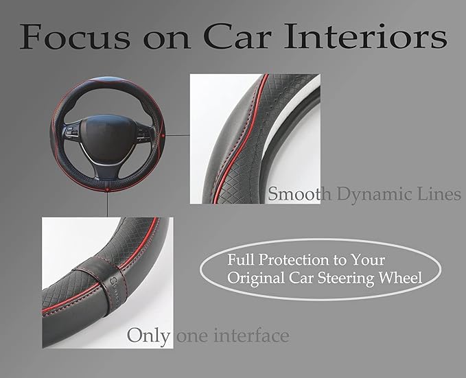 ESEWALAS Universal Car Steering Wheel Cover,Anti-Slip Leather Steering Wheel Cover,Sports Style Steering Wheel Protector,Car Interior Accessories Auto Steering Wheel (Black with White)