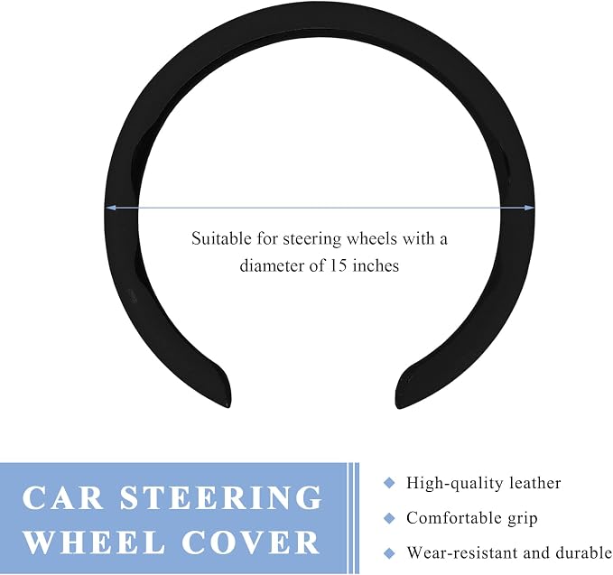 Steering Wheel Cover, 15 Inch Anti-Slip Breathable Steering Wheel Protector Auto Interior Decor, Heat-Resistant Comfort Grip Wheel Cover Universal for Most Cars Trucks SUVs (Black)