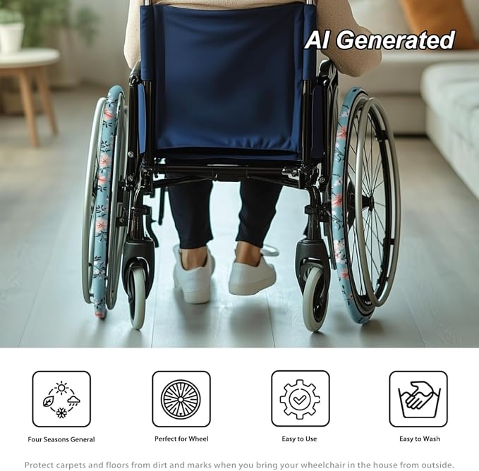 Crushed Flowers Wheelchair Wheel Covers 24" Wheels Protective Cover Floral Washable Comfortable for Women