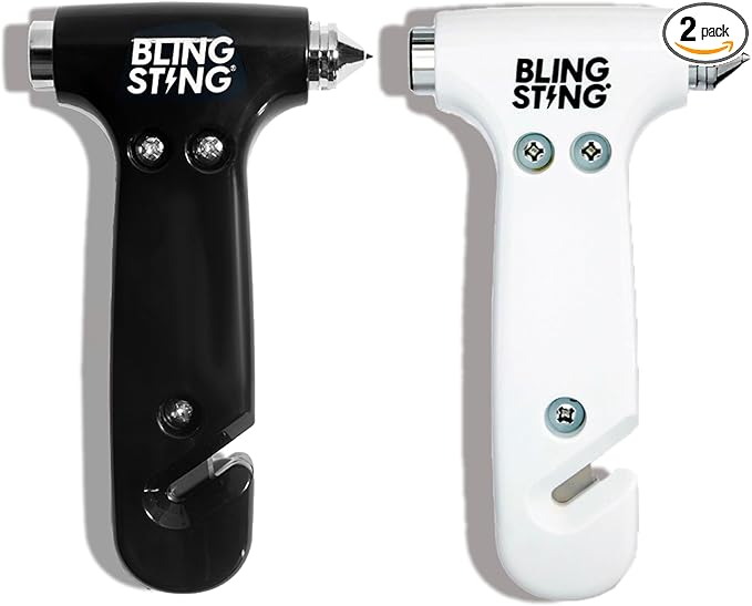 BLINGSTING Glammer Safety Hammer - Emergency Automotive Escape Hammer Tool, Seat Belt Cutter & Car Window Break Tool - White & Black, 2 Count