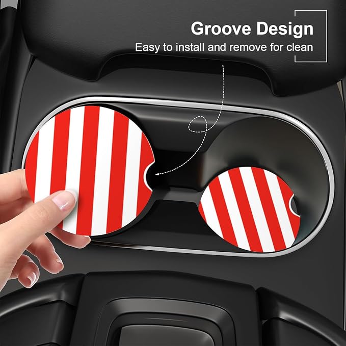 Ceramic Car Coasters – Absorbent Car Cup Holder Coaster Set for Women, Cute Aesthetic Car Accessories for Girls, 2 Pack (Fiery Red)