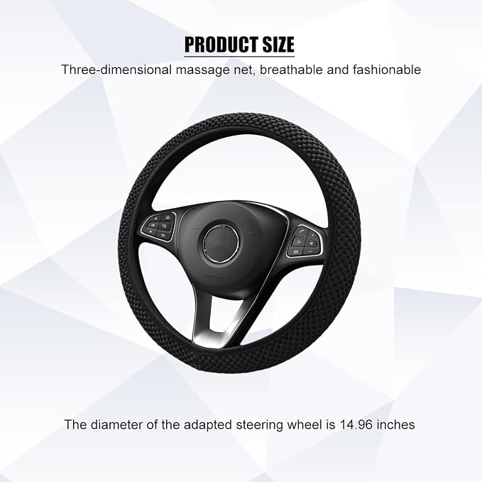 Car Elastic Stretch Steering Wheel Cover, 14.5-15" Breathable Ice Silk Anti-Slip Vehicle Steering Wheel Protector, Comfy Auto Interior Protection Accessories, Universal Fit (Black)