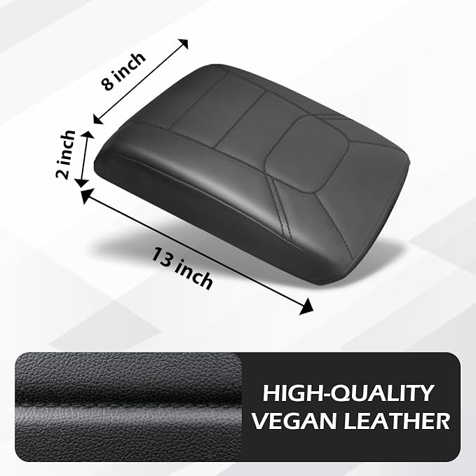 Muslogy Center Console Armrest Cover Fit for Mazda CX-5 2017-2025 2026 Accessories, Comfort Armrest Pad Console Lid Cushion Vegan Leather Regular Thick(Black/Black Trim)