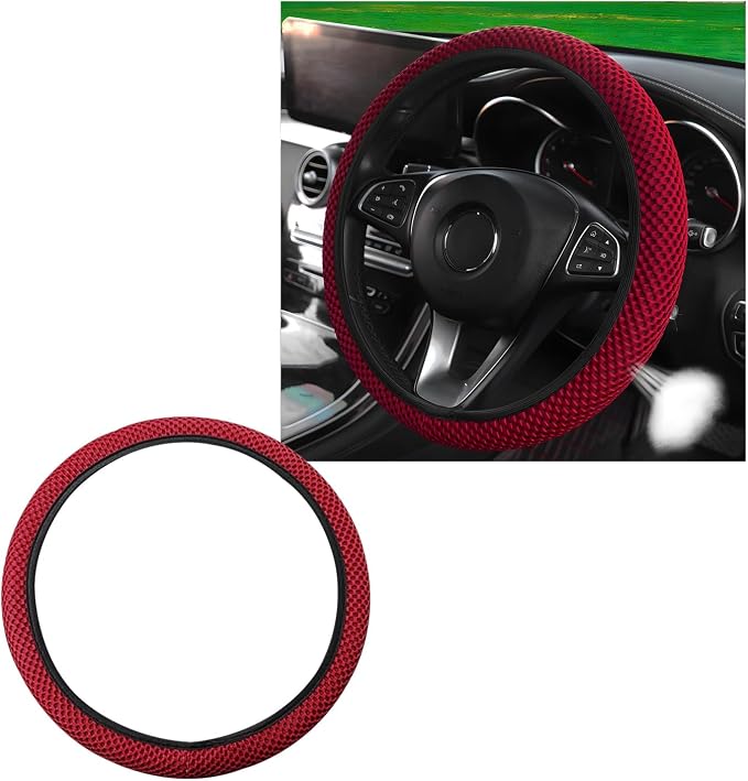 Wevdn Elastic Stretch Steering Wheel Cover, 15"×15" Microfiber Breathable Ice Silk Steering Wheel Protector, Anti-Slip Elastic Steering Wheel Cover for Men Women, Car Accessories (Wine Red)
