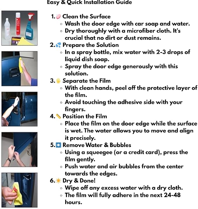 Door Edge Paint Protection Film, Car Door Handle Cup, Scotch Guard, Mini Knife, Squeege Cloth PPF Precut, Universal Fit, Protector, Upromax SelfHealing Scratch (Door Edge/Clear/4-Doors)