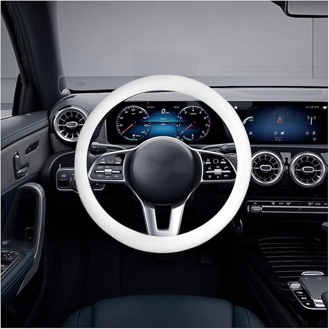 AICEL Car Silicone Steering Wheel Cover, Soft Anti-Slip Auto Steering Wheel Protector Fit 14 Inch, Universal Vehicle Interior Accessories for Cars, SUVs, Trucks, and Vans (White)