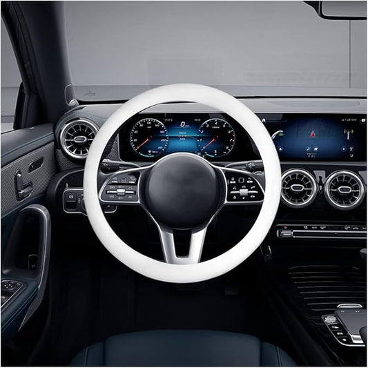 AICEL Car Silicone Steering Wheel Cover, Soft Anti-Slip Auto Steering Wheel Protector Fit 14 Inch, Universal Vehicle Interior Accessories for Cars, SUVs, Trucks, and Vans (White)