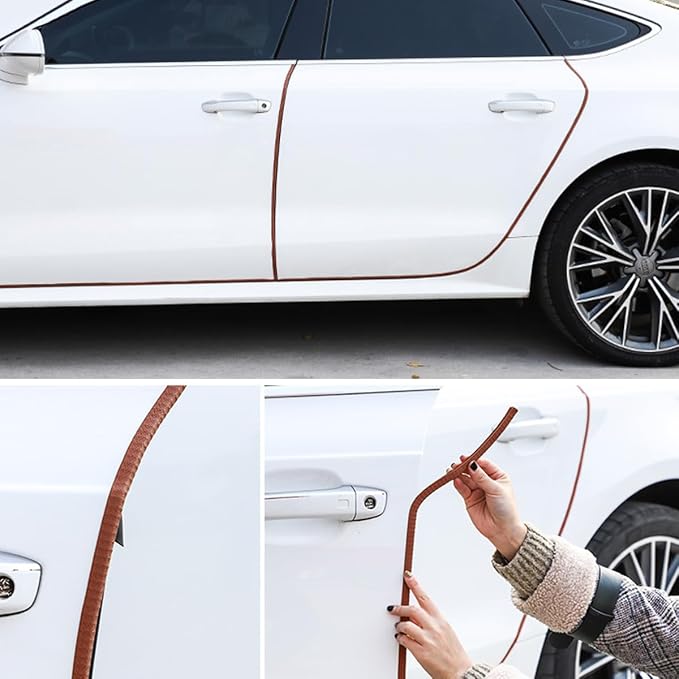 Car Door Protector Edge Guards, Universal Rubber Seal U Shape Car Door Protection, Aluminum Boat Edge Trim Guards No Glue Required, Exterior Accessories Fit for Most Cars (Coffee/16FT) | Universal fit, most cars/SUVs/trucks, rubber seal, press-on chann...