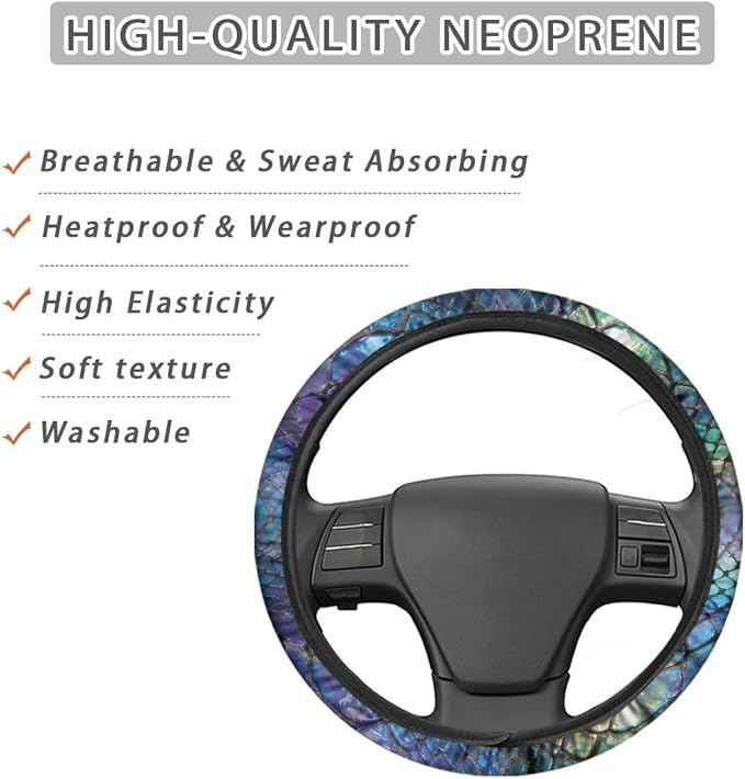 AFPANQZ Auto Steering Wheel Covers Comfort Anti-Slip Safety Stretch-on 14-15 inch, Colorful Snake Skin Easy Fix Machine Washable Steering Wheel Protection