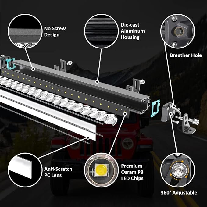 LASFIT 22 inch LED Light Bar, IP67 Waterproof Off Road Spot Flood Light Bar for Wrangler/Camry/Accord/Ranger/Explorer/ATV