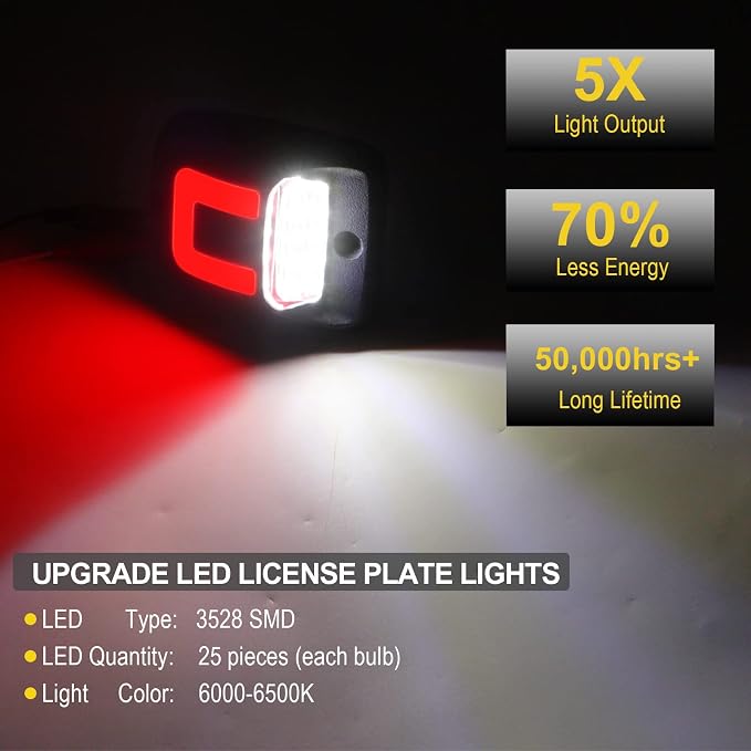 R&F Auto 12-SMD LED License Plate Light Replacement for Tacoma 1995-2004 Pickup Truck Red OLED Neon Tube Lamp Error Free Xenon Pure White Tag Lamp Assembly Rear Running Lamps Smoked Lens