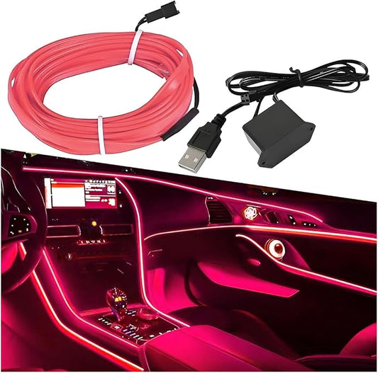 ZIMISI EL Wire Car Interior LED Strip Lights, Neon Light Strip (Pink) | 5V 16FT Car Ambient Lighting Decorations with Sewing Edge, USB Electroluminescent Car Interior Lights with Fuse Protection