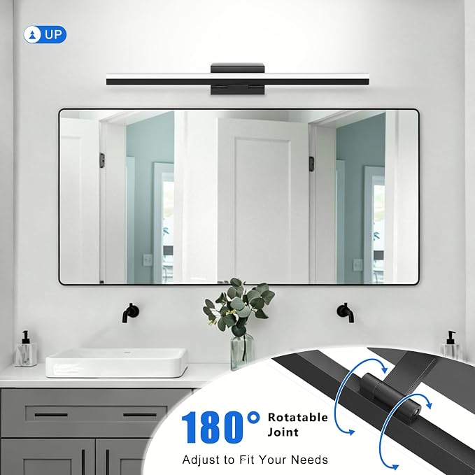IZORRO Modern Bathroom Vanity Light 48 inch, Rotatable, 36W Dimmable Led Bathroom Light Fixture Over Mirror, Black Vanity Light Bar (Cool White 6000K)