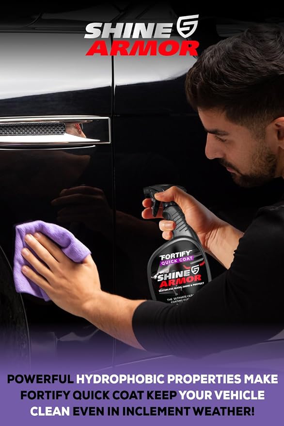 SHINE ARMOR Fortify Quick Coat 24oz | 3-in-1 Ceramic Car Wax Waterless Wash | Spray On, Wipe Off in Under 10 Minutes. 6 to 12 Month Ceramic Protection on Paint, Glass, Chrome, Trim & Wheels. Made in USA