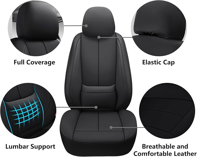 Full Coverage Leather Car Seat Covers Full Set,Waterproof Seat Covers for Cars,SUVs Pick-up Truck, Car Seat Cushion,Car Seat Protector,Black Seat Cover with 5 Seats