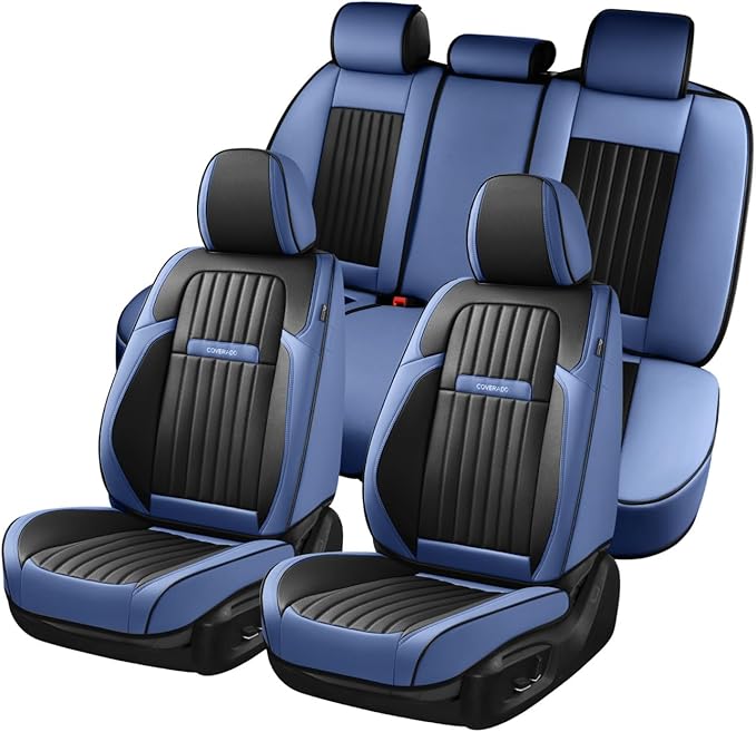 Coverado Car Seat Covers Full Set, Car Seat Protector Car Seat Cushion, Nappa Leather Seat Covers for Cars, Front and Back Seat Protectors Cushions Universal Fit for Most Cars Vehicles(Pink&Grey)