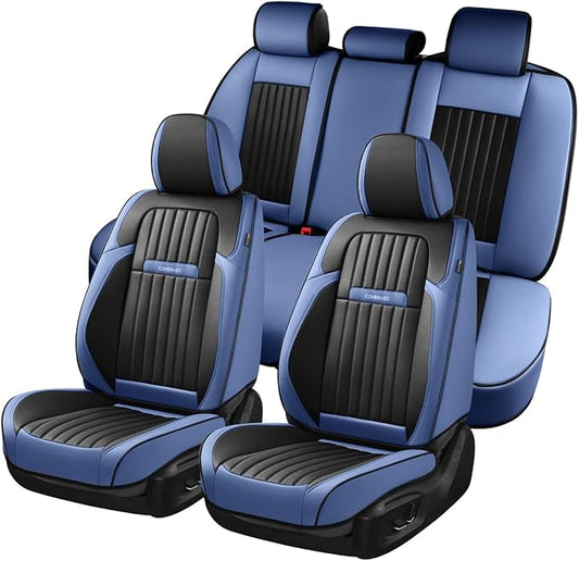 Coverado Car Seat Covers Full Set, Car Seat Protector Car Seat Cushion, Nappa Leather Seat Covers for Cars, Front and Back Seat Protectors Cushions Universal Fit for Most Cars Vehicles(Pink&Grey)