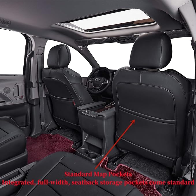 coverdream Sienna Car Seat Covers Custom Fit for 2011-2020 Toyota Sienna XLE,Limited,Limited Premium,2nd Row Captain Seats w/Foot Rest,Full Coverage Leather Seat Protector(Full Set,Black)