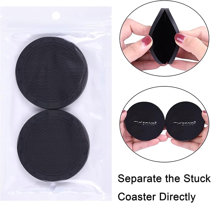 Car Coasters, Wisdompro 4 Pack PVC Car Cup Holder Insert Coaster - Anti Slip Universal Vehicle Interior Accessories Cup Mats for Women(2.75" Diameter, Black)