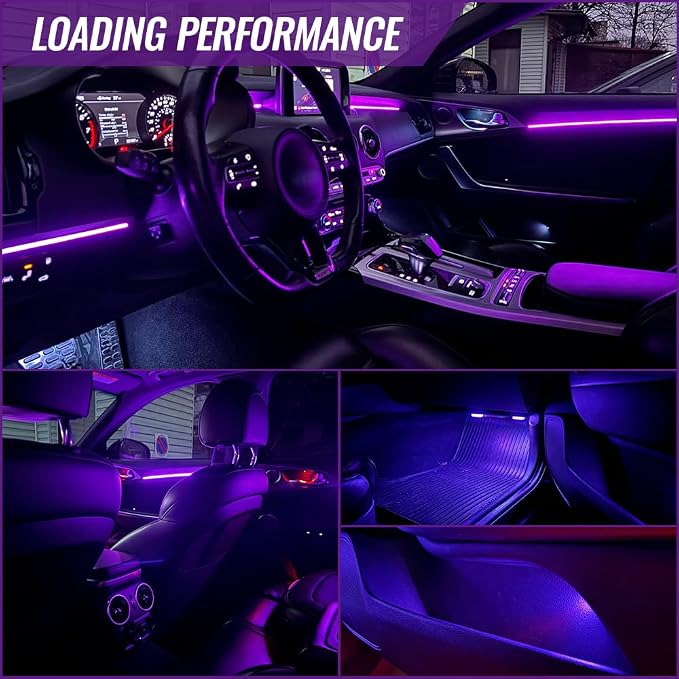 Ambient Lighting Car Led Lights Interior with APP, USB Powered Acrylic Neon Flexible Strip Fiber Optic LED Ambient Lighting kit,4 in 1 Car Center Console Dashboard RGB Sound Active Music Lights Sync