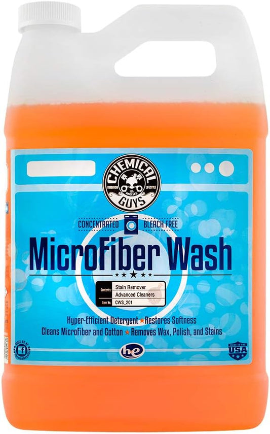 Chemical Guys, Microfiber Wash & Towel Detergent, Concentrated, 1 Gallon | Concentrated detergent deep-cleans microfiber towels, mitts and pads, lifting wax, grease and grime, orange scent