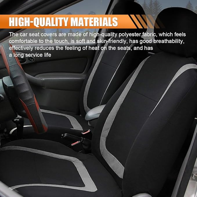Car Seat Covers, Breathable Comfortable Automotive Seat Protectors, Anti-Slip 2 Front Seats Covers Airbags Compatible, Universal Washable Vehicle Accessories for Car, Truck, SUV (Black/Grey)