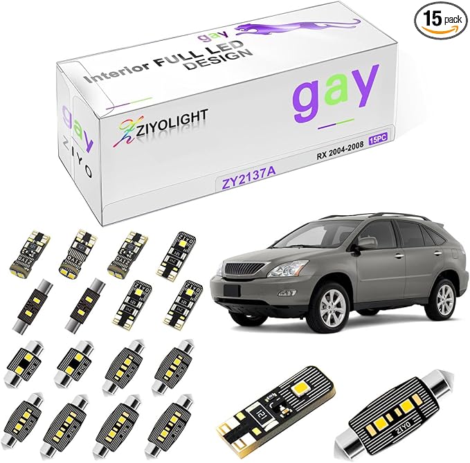 LED Interior Light kit for Lexus RX330 RX350 RX400h RX450h, 6000K White Dome Lights Accessories Replacement Package, LED Light Bulbs Upgrade (For Lexus RX 2004-2008 (15 Bulbs))