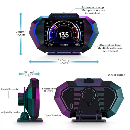 OBD2 Heads Up Display for Car, OBD2 & GPS Speedometer Dual System HUD Digital Speedometer MPH with Car Inclinometer, RPM, Water Temp, Volt, Mileage, Overspeed Alarm for Most 2008+ Sedan Cars