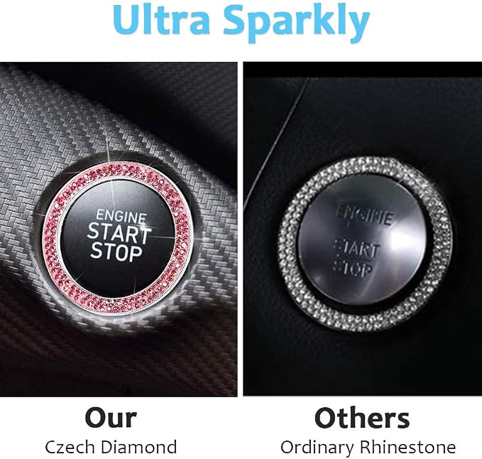 ToBeQueen Crystal Rhinestone Ring for Car Bling Decal for Vehicle 2Pcs Auto Engine Start Stop Decoration for Women Girl,Interior Ring Push to Start Bling Pink